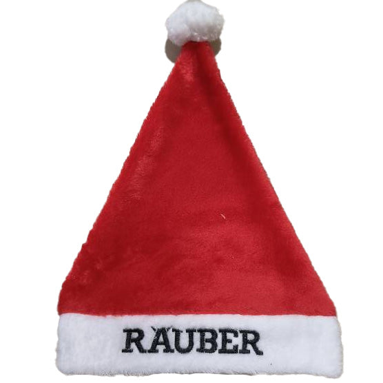 Räuber Weihnachtsmütze – rot/weiß mit Stick