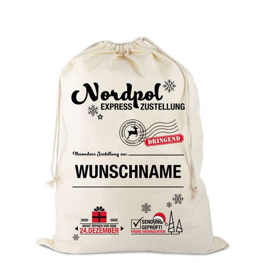 Personalisierbarer Weihnachtsmannsack – Geschenkbeutel aus Baumwolle mit Name