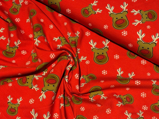 French Terry Weihnachten X-Mas Rentier rot, VE: 0,5m