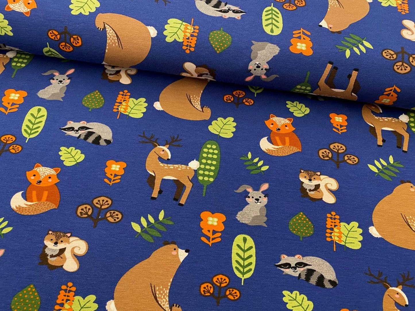 Kinderjersey "Waldtiere" von Little Darling, VE: 0,5m (Blau)