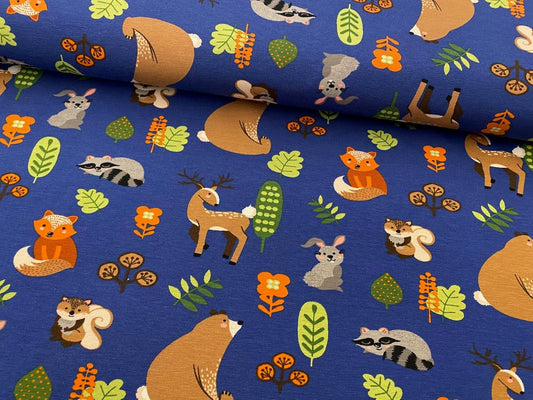 Kinderjersey "Waldtiere" von Little Darling, VE: 0,5m (Blau)