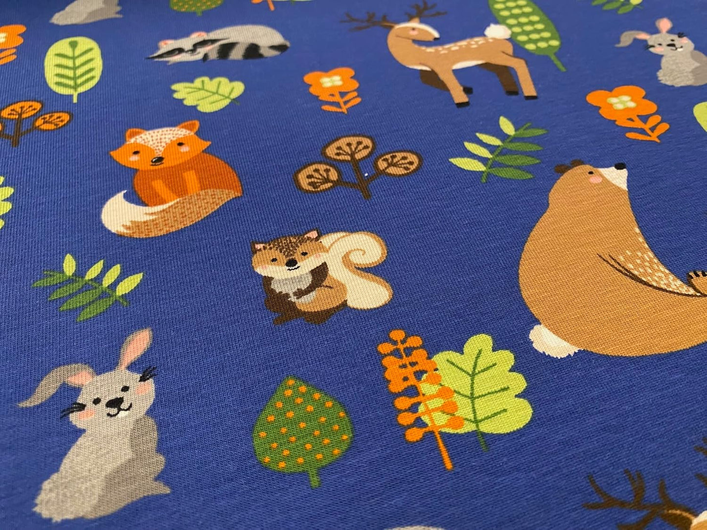 Kinderjersey "Waldtiere" von Little Darling, VE: 0,5m (Blau)